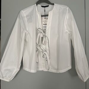 Zara White Tie-Front Blouse
